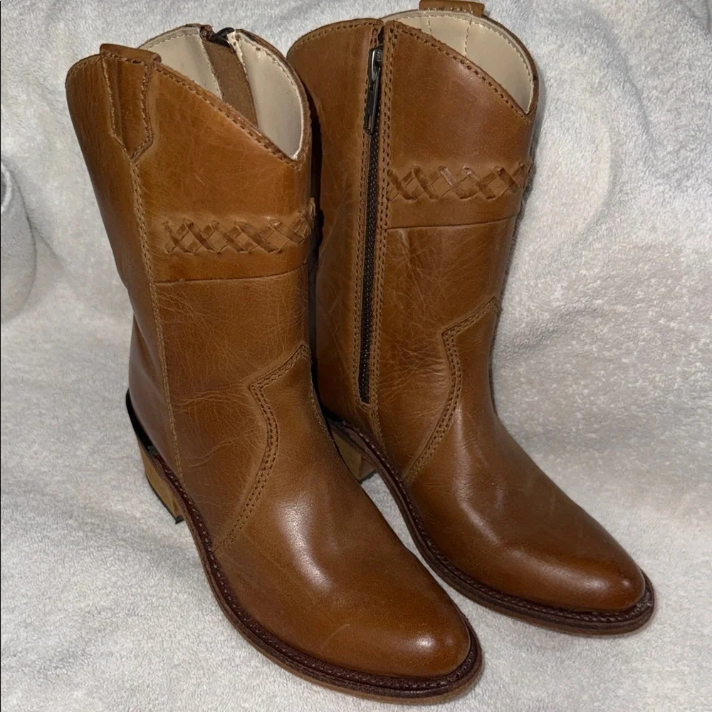 Old West Tan Leather Kids Boots